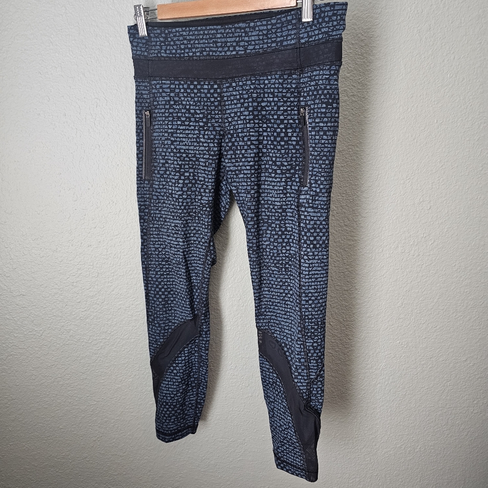 Lululemon Inspire Tight II Mesh Zip Pockets 8 Shatter Weave Desert Teal Alberta